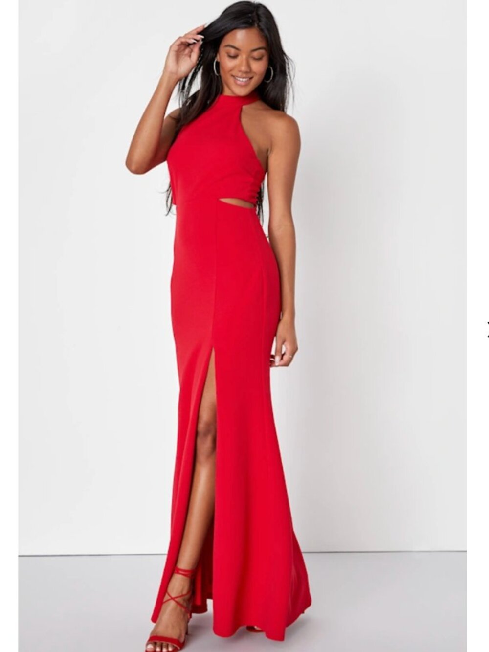 NEW Lulus Midnight Affair Red Cutout Halter Maxi Dress Large